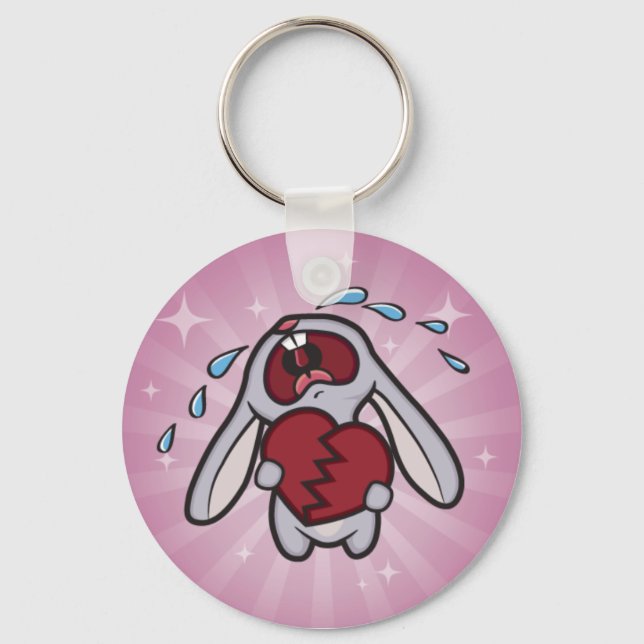 Broken Hearted Bunny with Pink Sunburst Key Ring (Front)