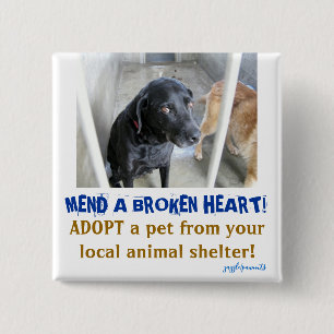 Broken-hearted pets 15 cm square badge