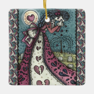 BROKEN HEARTED WEEPING VALENTINE, CEMETERY GOTH CERAMIC ORNAMENT