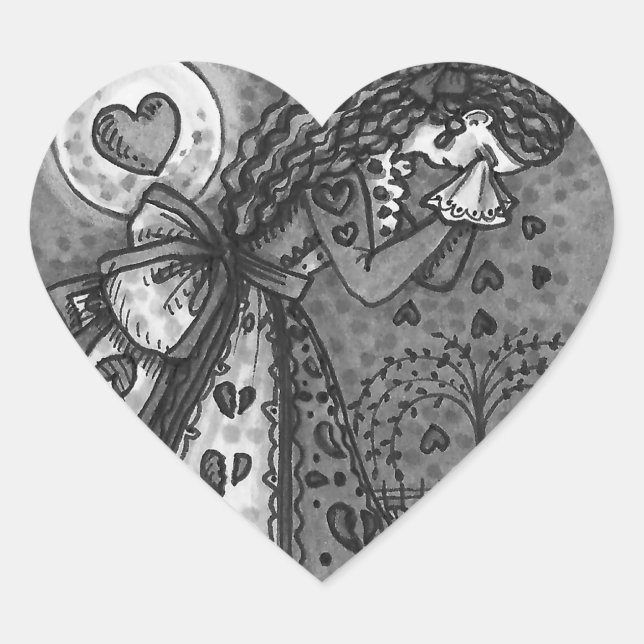 BROKEN HEARTED WEEPING VALENTINE, CEMETERY GOTH HEART STICKER (Front)
