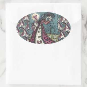 BROKEN HEARTED WEEPING VALENTINE, CEMETERY GOTH  OVAL STICKER