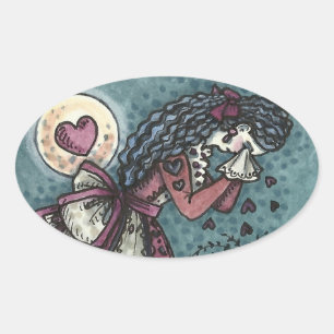 BROKEN HEARTED WEEPING VALENTINE, CEMETERY GOTH OVAL STICKER