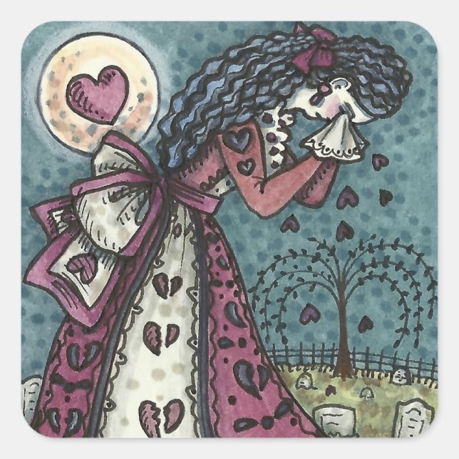 BROKEN HEARTED WEEPING VALENTINE, CEMETERY GOTH SQUARE STICKER (Front)