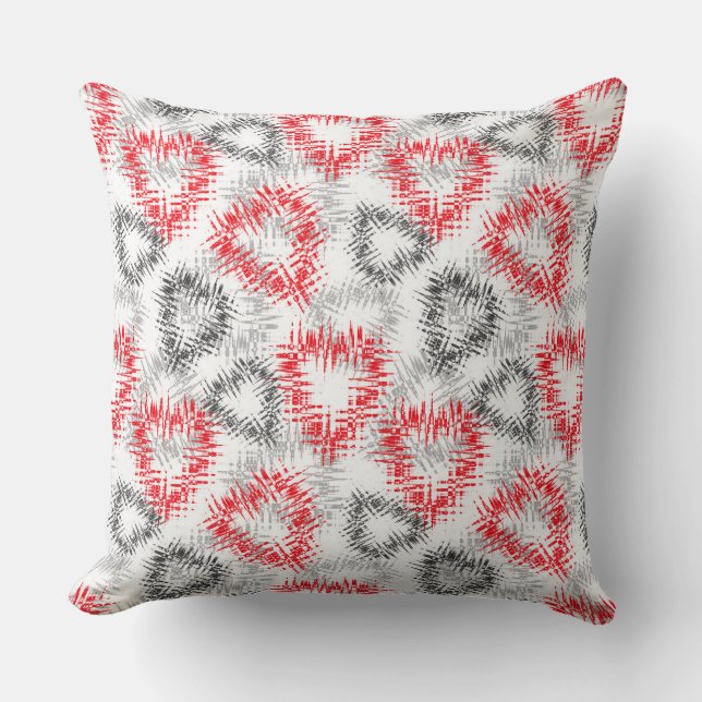 Broken hearts in red and grey on white cushion (Front)