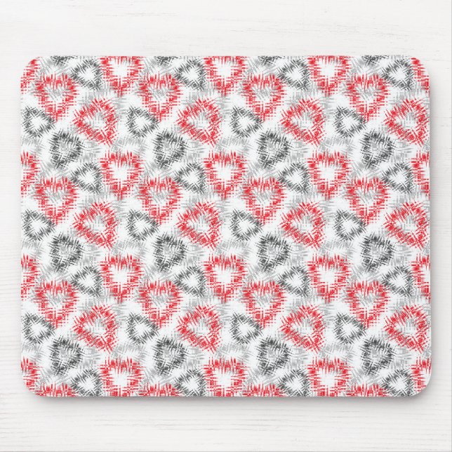 Broken hearts in red and grey on white mouse mat (Front)
