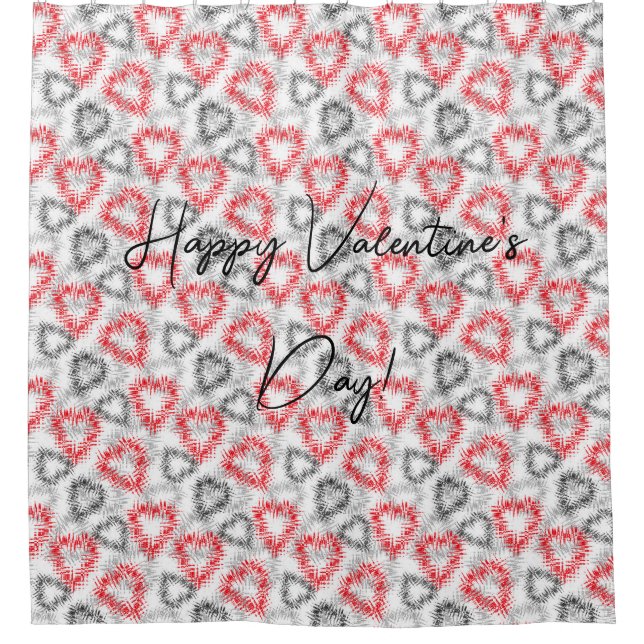 Broken hearts in red and grey on white shower curtain (Front)