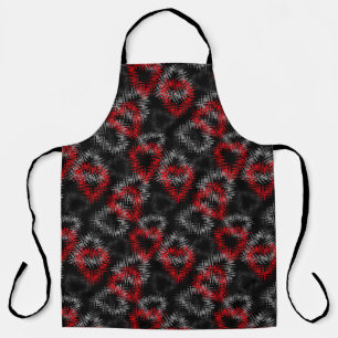 Broken hearts red and grey on black background apron