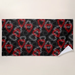 Broken hearts red and grey on black background beach towel