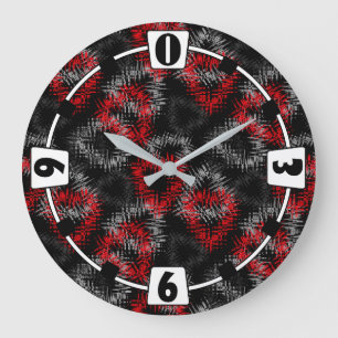 Broken hearts red and grey on black background large clock