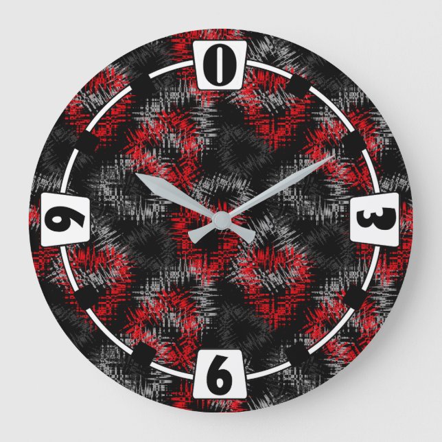 Broken hearts red and grey on black background large clock (Front)
