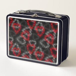 Broken hearts red and grey on black background metal lunch box