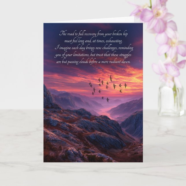 Broken Hip Get Well Dawn Over a Canyon Sentimental Card (Orchid)