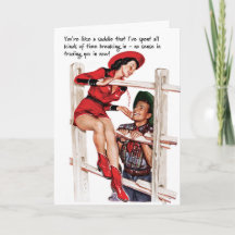 Broken in Saddle 1950s Cowgirl Greeting Card