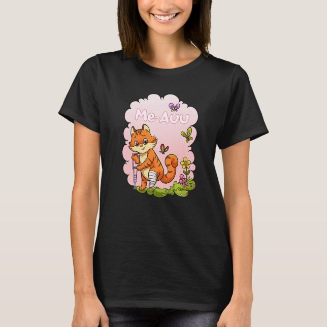 Broken Leg for Kids Get well soon Cat T-Shirt (Front)