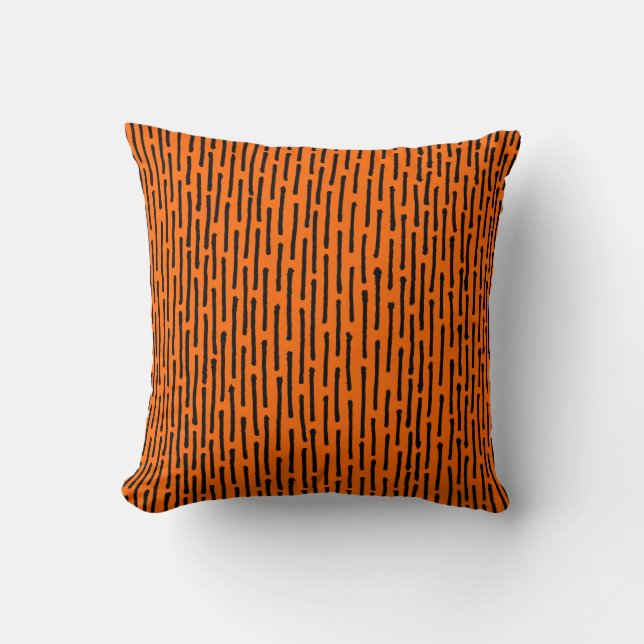 Broken Lines - Black on Orange Cushion (Front)