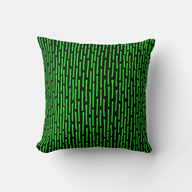 Broken Lines - Green on Black Cushion (Front)