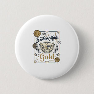 Broken Made Gold Jesus Kintsugi Broken Pottery Chr 6 Cm Round Badge