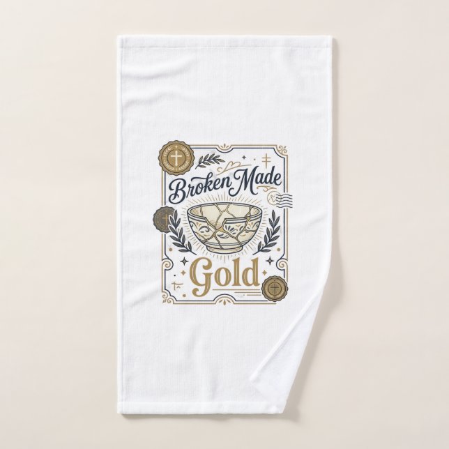 Broken Made Gold Jesus Kintsugi Broken Pottery Chr Hand Towel (Hand Towel)
