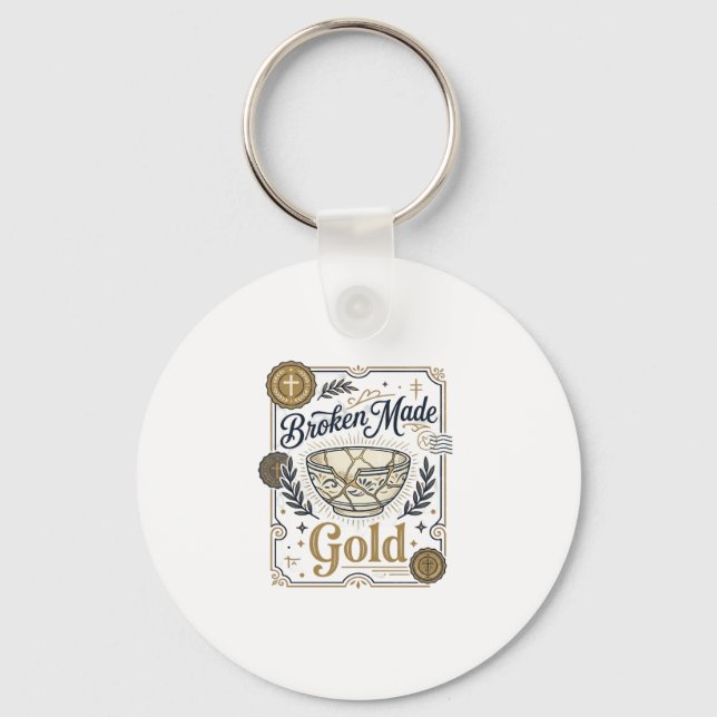 Broken Made Gold Jesus Kintsugi Broken Pottery Chr Key Ring (Front)
