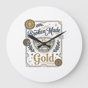 Broken Made Gold Jesus Kintsugi Broken Pottery Chr Large Clock