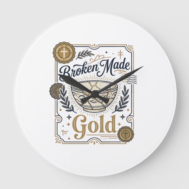 Broken Made Gold Jesus Kintsugi Broken Pottery Chr Large Clock (Front)