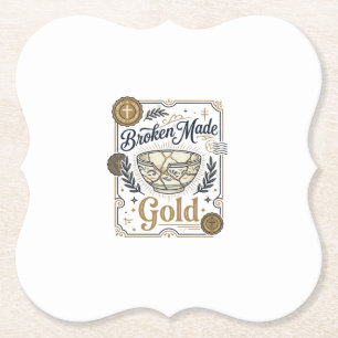 Broken Made Gold Jesus Kintsugi Broken Pottery Chr Paper Coaster