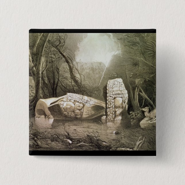 Broken Mayan idol at Copan, Guatemala 15 Cm Square Badge (Front)