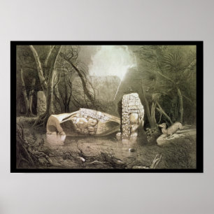 Broken Mayan idol at Copan, Guatemala Poster