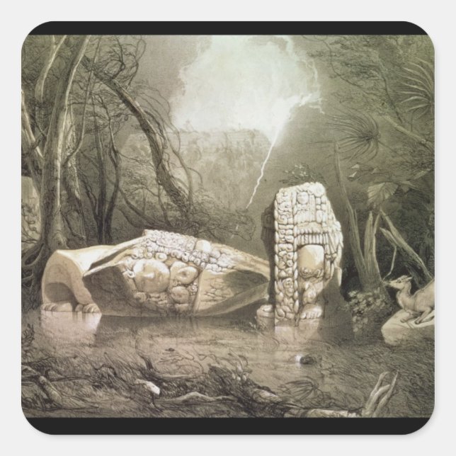 Broken Mayan idol at Copan, Guatemala Square Sticker (Front)