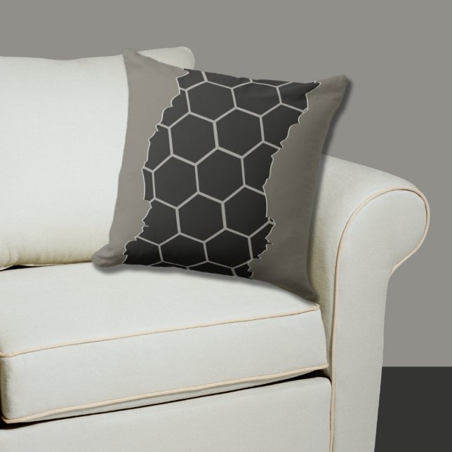 Broken Modern Grey, Black Honeycomb Pattern Cushion (Broken Modern Gray, Black Honeycomb Pattern Throw Pillow)