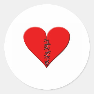 Broken, patched heart classic round sticker