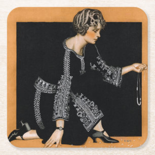 Broken Pearl Necklace Square Paper Coaster