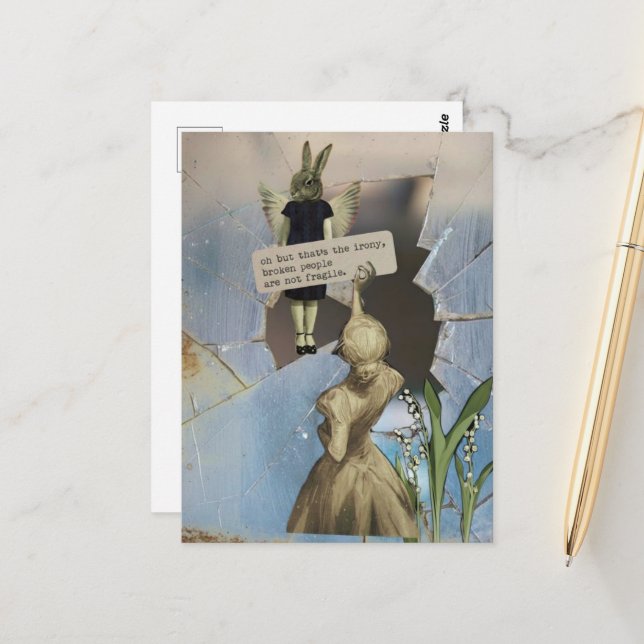 Broken People Are Not Fragile Vintage Collage Postcard (Front/Back In Situ)