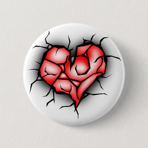 Broken & Shattered Heart 6 Cm Round Badge