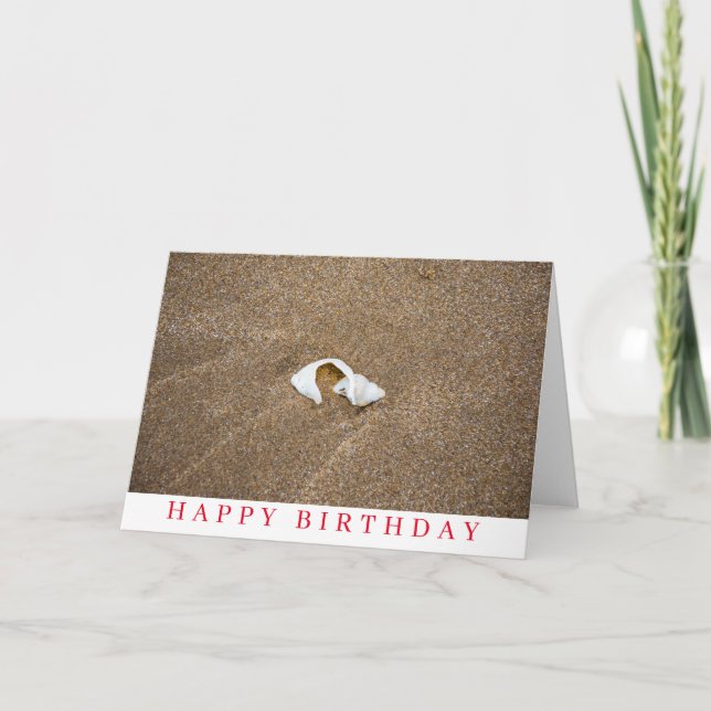 Broken shell on a sandy beach birthday card (Front)