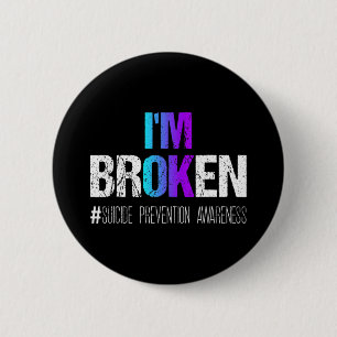 Broken Teal And Purple Ribbon Suicide Prevention A 6 Cm Round Badge