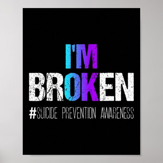 Broken Teal And Purple Ribbon Suicide Prevention A Poster (Front)