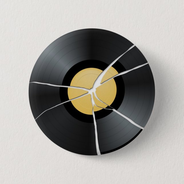 Broken Vinyl Record 6 Cm Round Badge (Front)