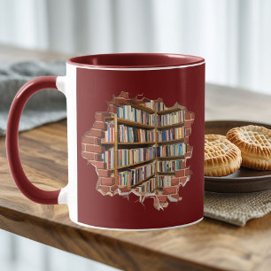 Broken Wall Bookshelf Bookworm Reading Custom Mug
