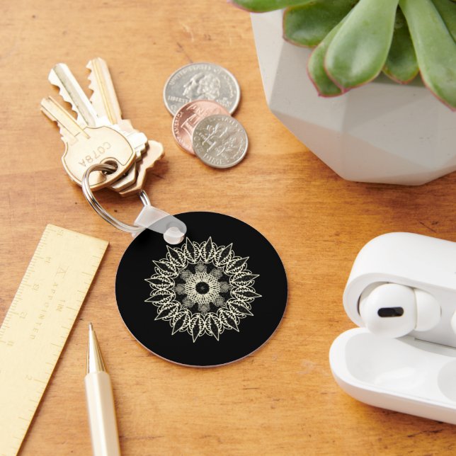 Broken white geometric lace mandala key ring (Desk)