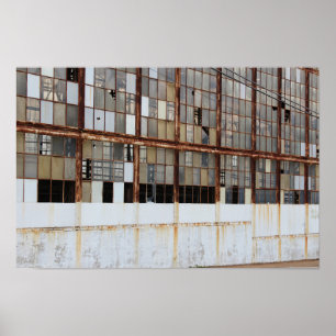 Broken Windows in an Abandoned Factory Warehouse Poster