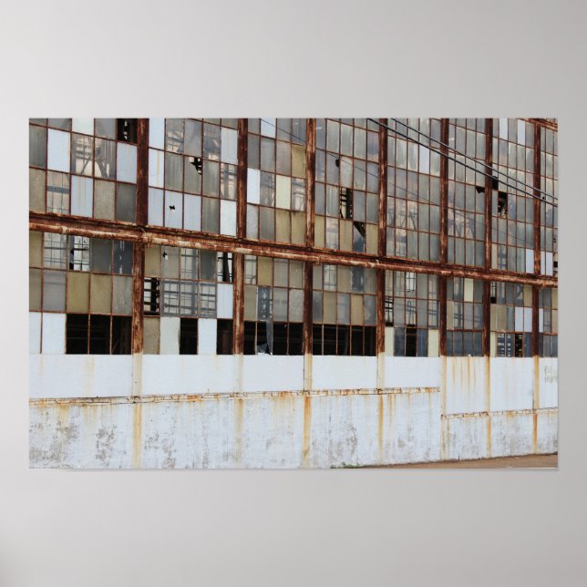 Broken Windows in an Abandoned Factory Warehouse Poster (Front)