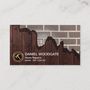 Broken Wood Grain Panel Marble Brick Wall Handyman Business Card