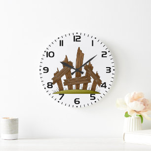 Broken Wooden Fence Rustic Farmyard  Large Clock