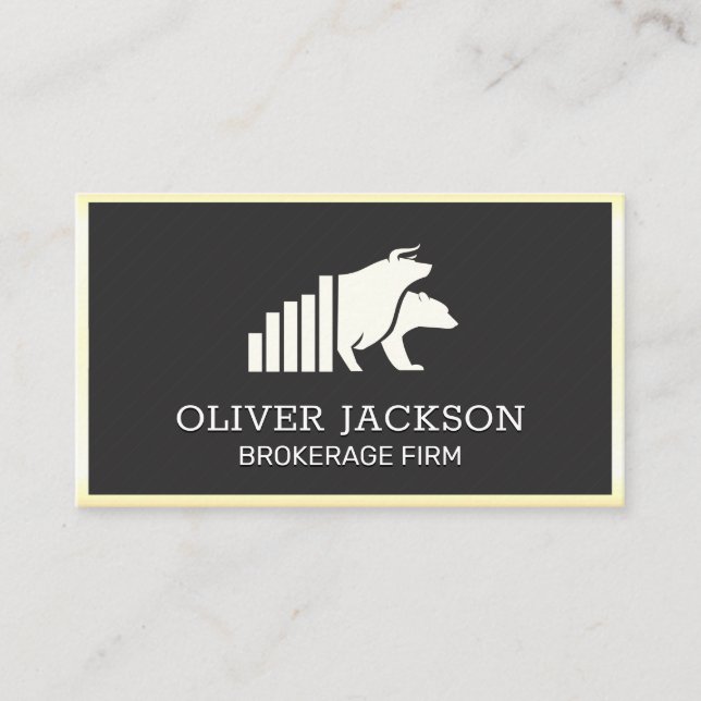 Brokerage Firm | Bull Bear Logo | Finance Business Card (Front)