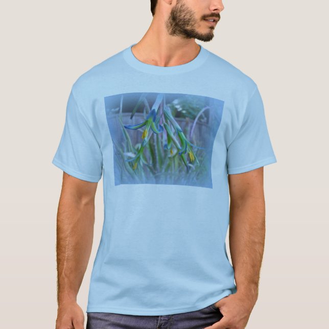 Bromeliad Blossoms on Blue T-Shirt (Front)