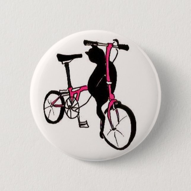 Brompton Black Cat in Pink 6 Cm Round Badge (Front)