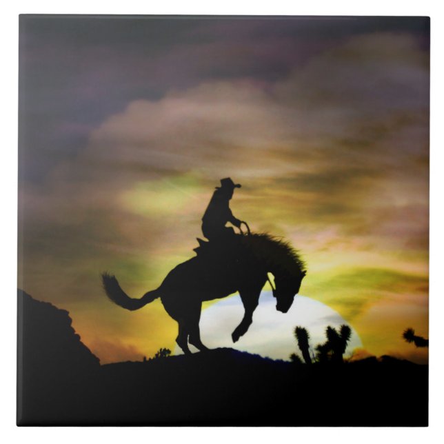 Bronc Rider and Bucking Horse Tile (Front)