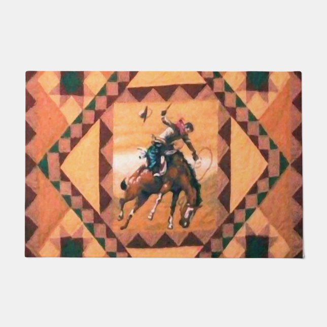 Bronc Rider Western Cowboy 24" x 36" Bath Mat (Front)