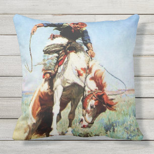 “Bronco Rider” Western Art by W Herbert Dunton Cushion